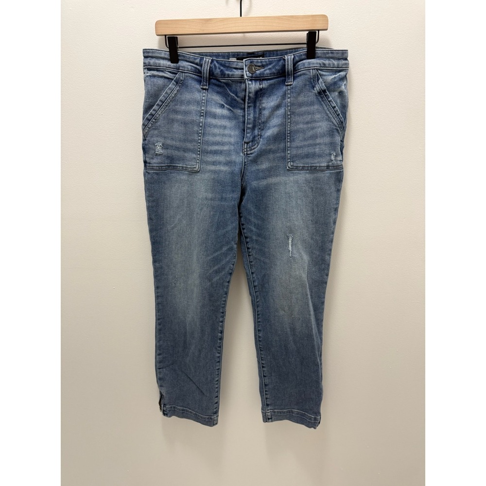 Kut from the Kloth Reese High Rise Ankle Straight Leg Jeans Blue Distressed 14